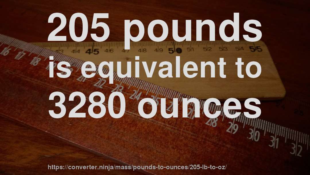 205 pounds is equivalent to 3280 ounces