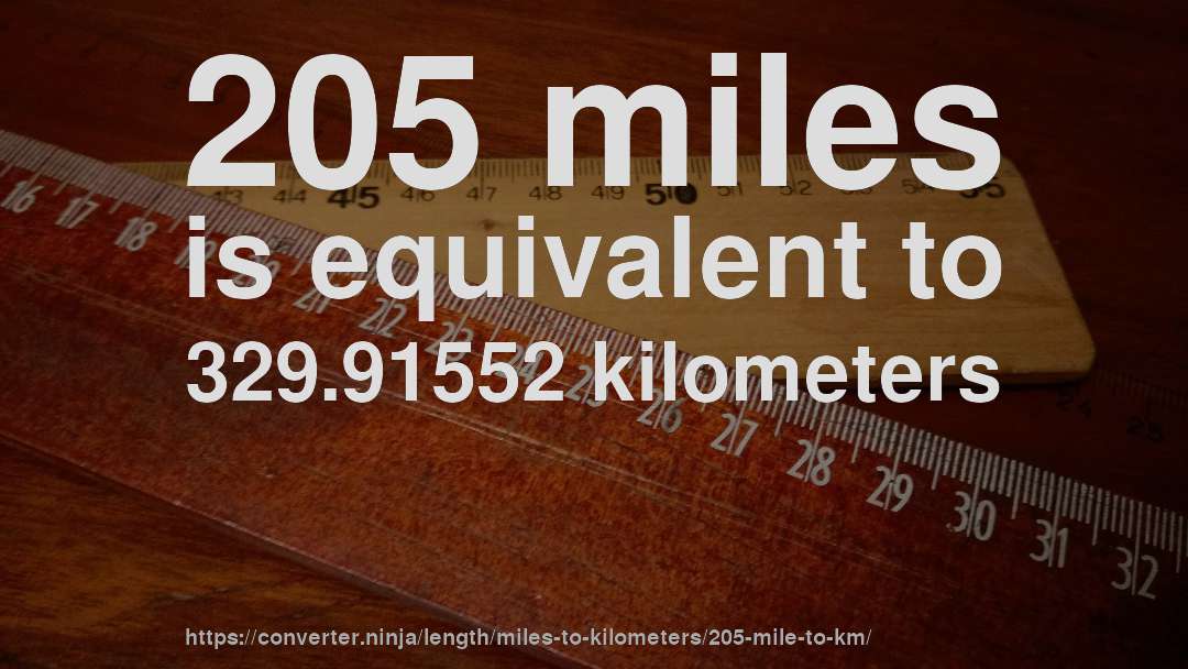 205 miles is equivalent to 329.91552 kilometers