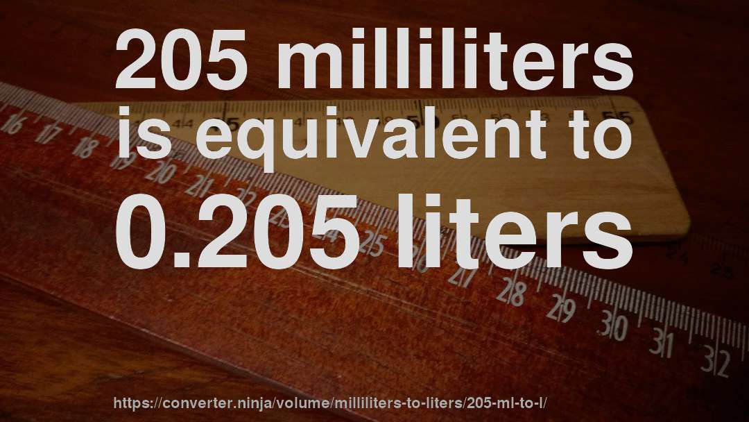 205 milliliters is equivalent to 0.205 liters