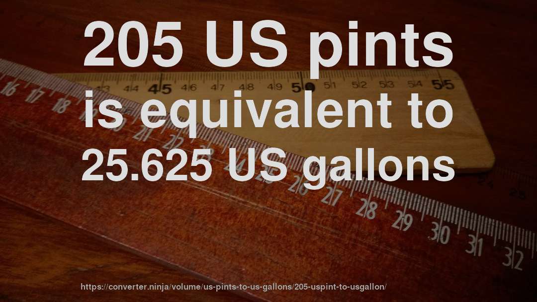 205 US pints is equivalent to 25.625 US gallons