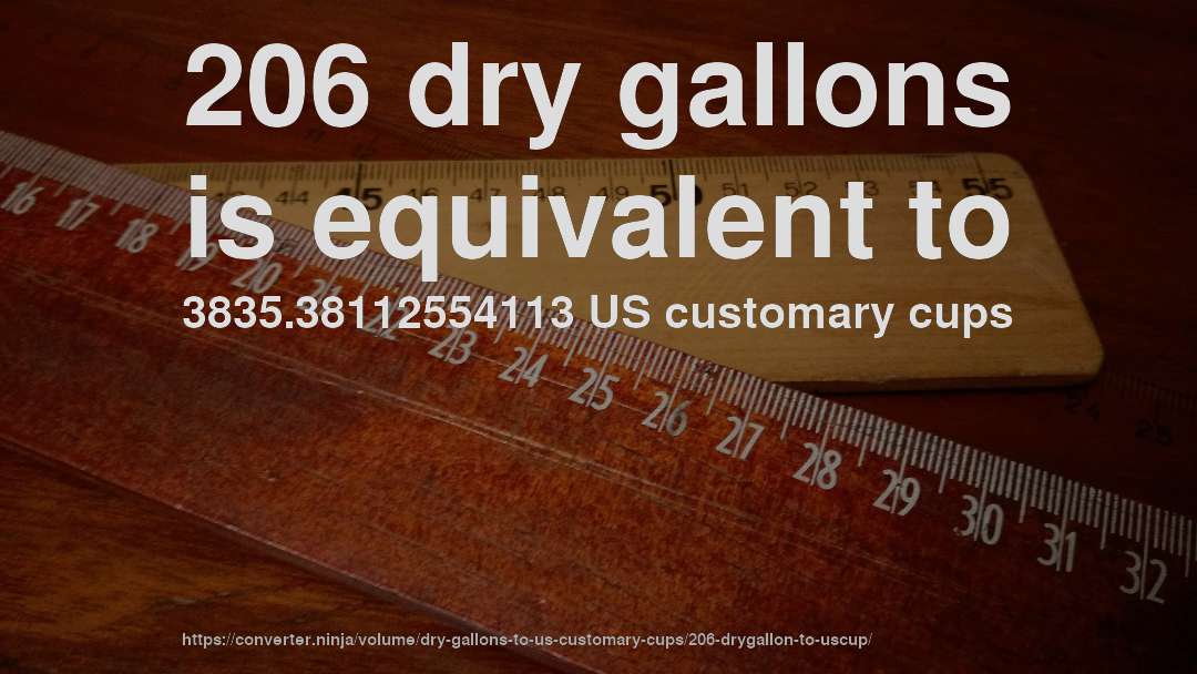 206 dry gallons is equivalent to 3835.38112554113 US customary cups