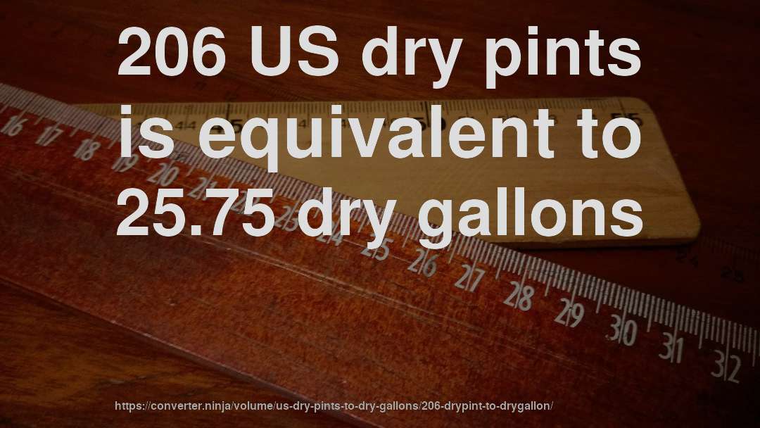 206 US dry pints is equivalent to 25.75 dry gallons