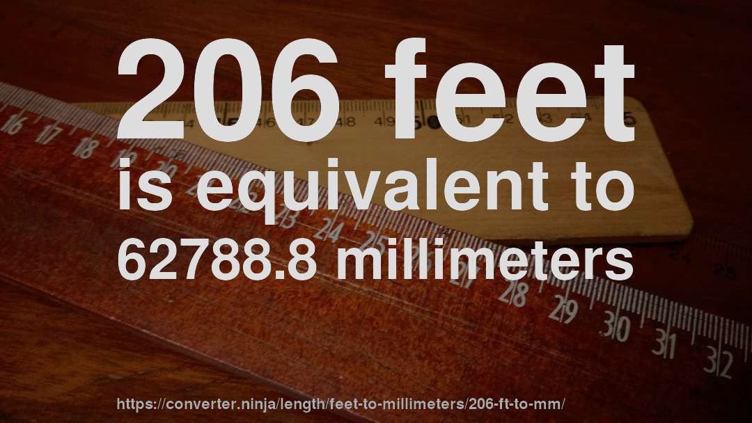 206 feet is equivalent to 62788.8 millimeters