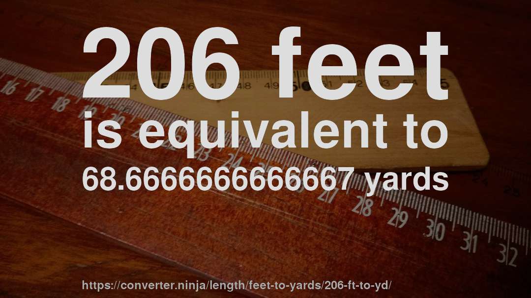 206 feet is equivalent to 68.6666666666667 yards