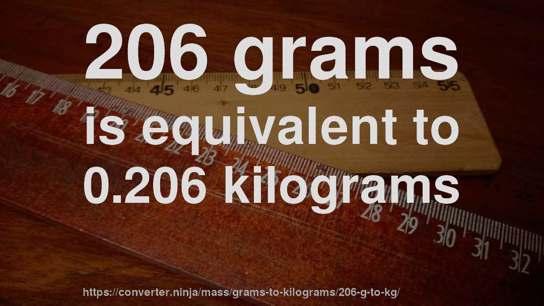 206 grams is equivalent to 0.206 kilograms