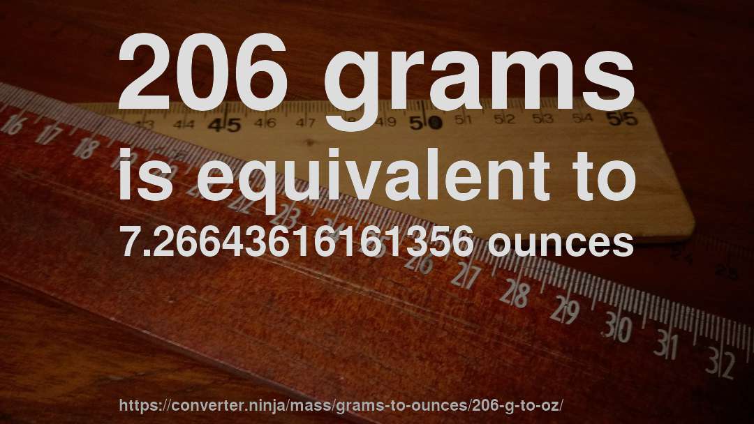 206 grams is equivalent to 7.26643616161356 ounces