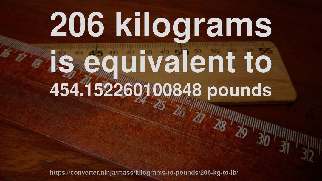 206 kilograms is equivalent to 454.152260100848 pounds