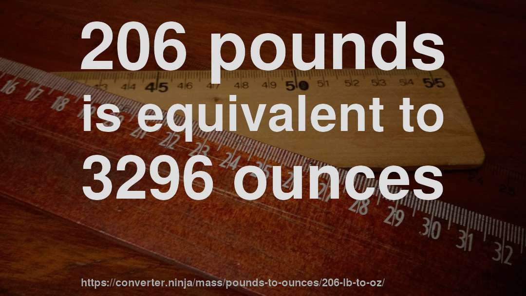 206 pounds is equivalent to 3296 ounces