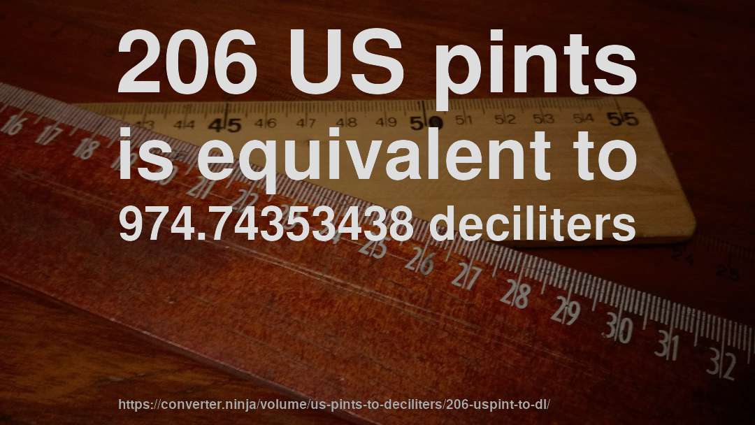 206 US pints is equivalent to 974.74353438 deciliters