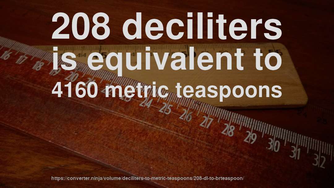 208 deciliters is equivalent to 4160 metric teaspoons