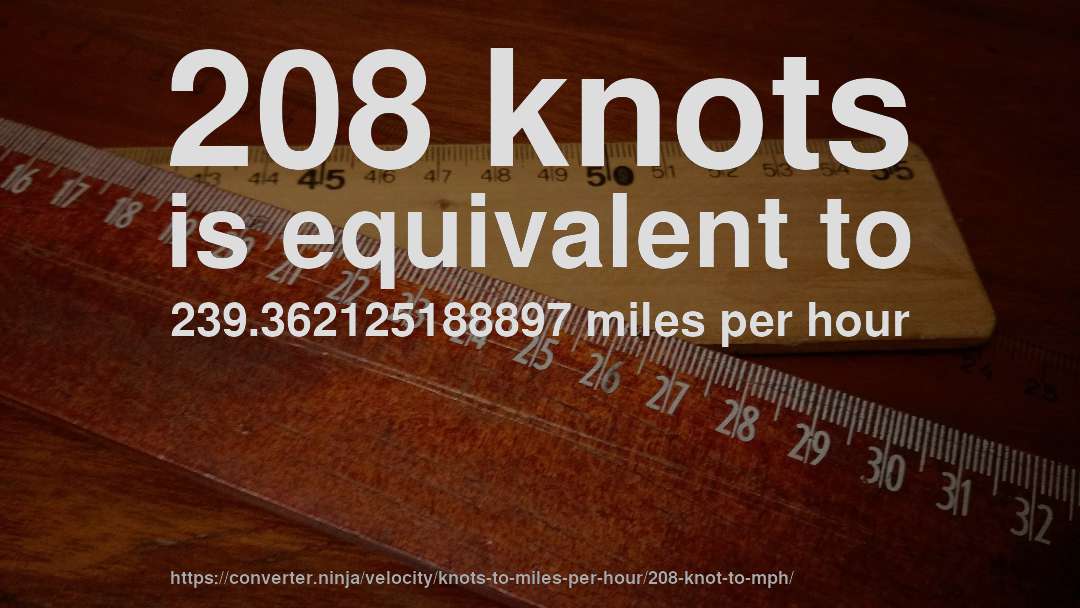 208 knots is equivalent to 239.362125188897 miles per hour