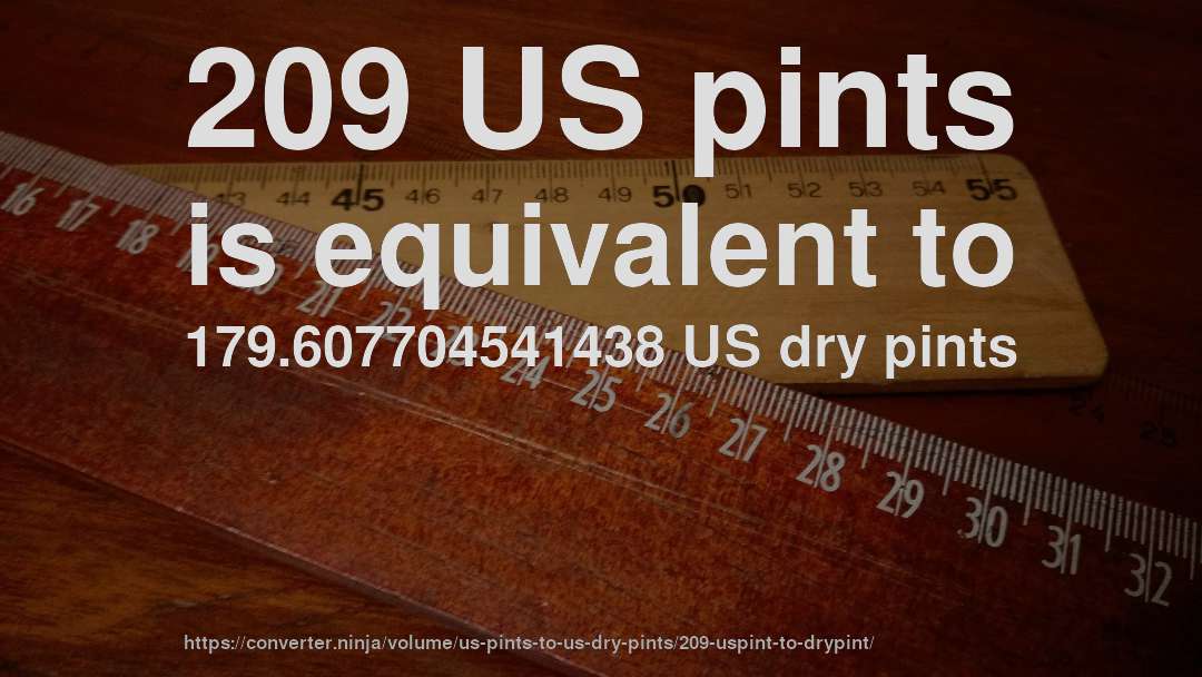 209 US pints is equivalent to 179.607704541438 US dry pints