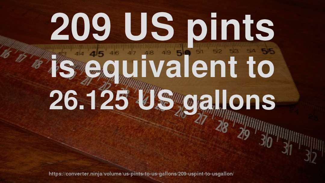 209 US pints is equivalent to 26.125 US gallons