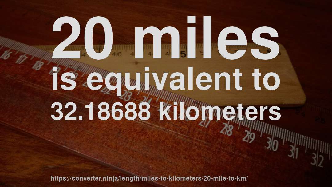 20 miles is equivalent to 32.18688 kilometers