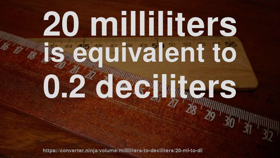20 milliliters is equivalent to 0.2 deciliters