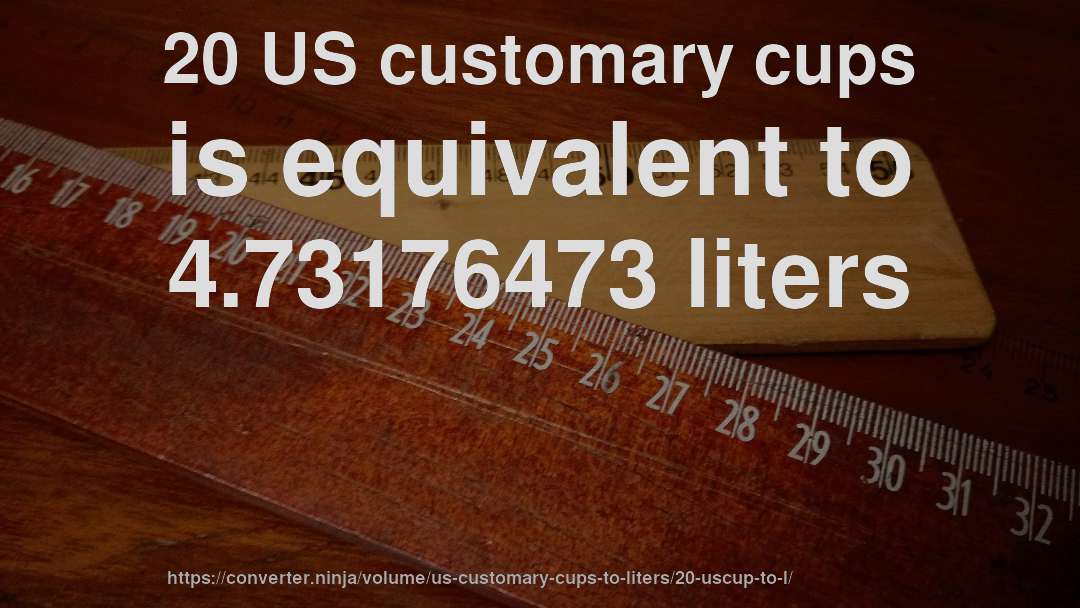 20 US customary cups is equivalent to 4.73176473 liters