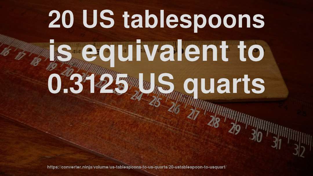 20 US tablespoons is equivalent to 0.3125 US quarts