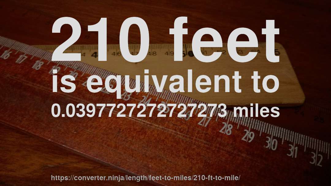 210 feet is equivalent to 0.0397727272727273 miles