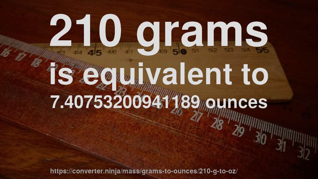 210 grams is equivalent to 7.40753200941189 ounces