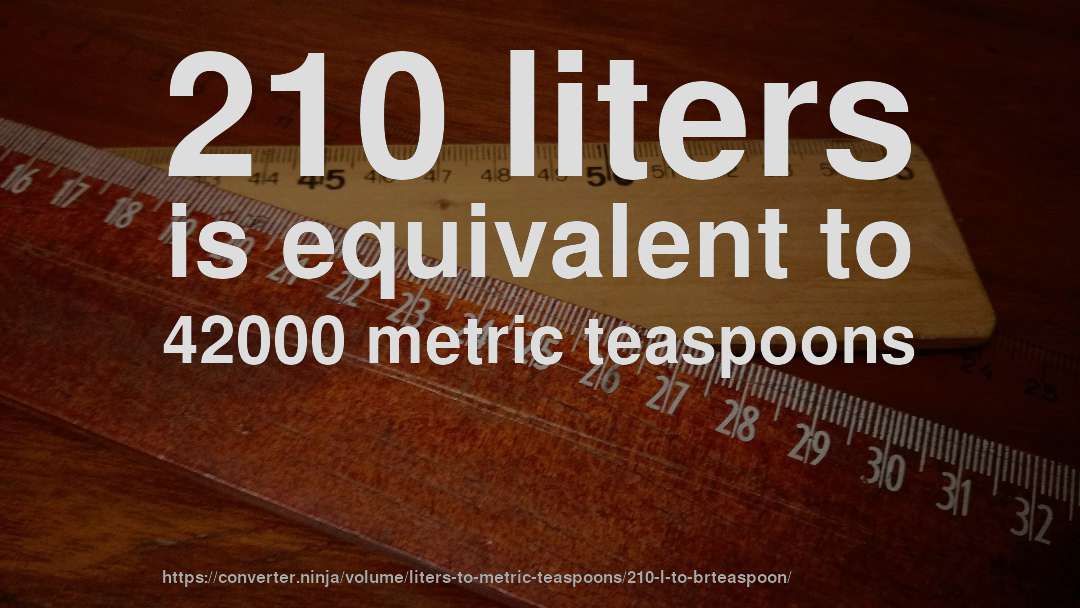 210 liters is equivalent to 42000 metric teaspoons
