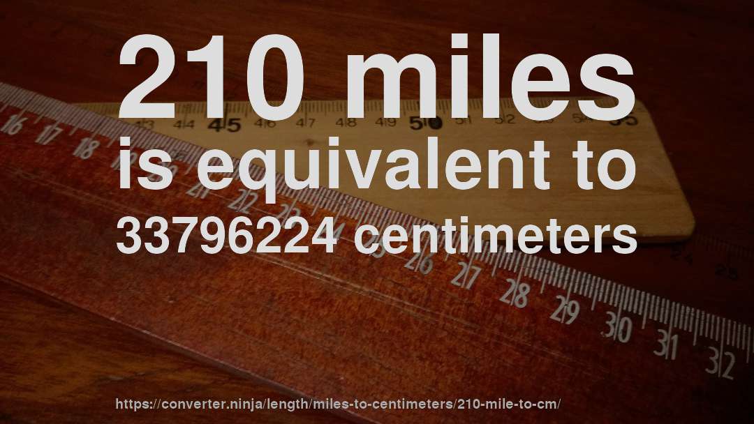 210 miles is equivalent to 33796224 centimeters