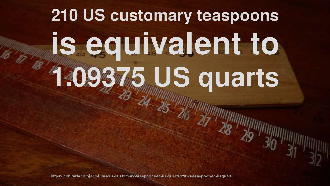 210 US customary teaspoons is equivalent to 1.09375 US quarts