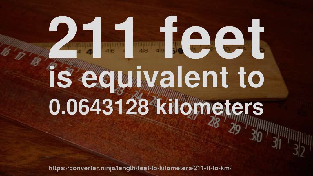 211 feet is equivalent to 0.0643128 kilometers