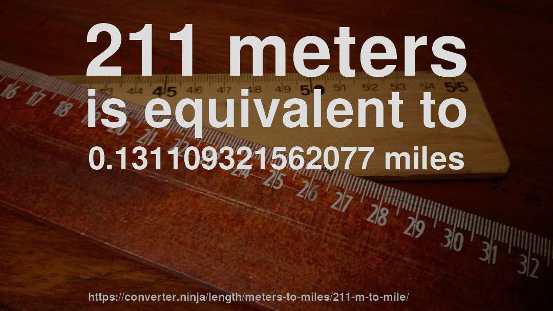 211 meters is equivalent to 0.131109321562077 miles