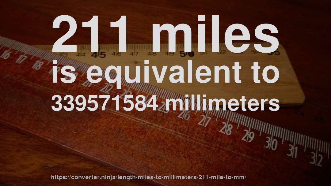 211 miles is equivalent to 339571584 millimeters