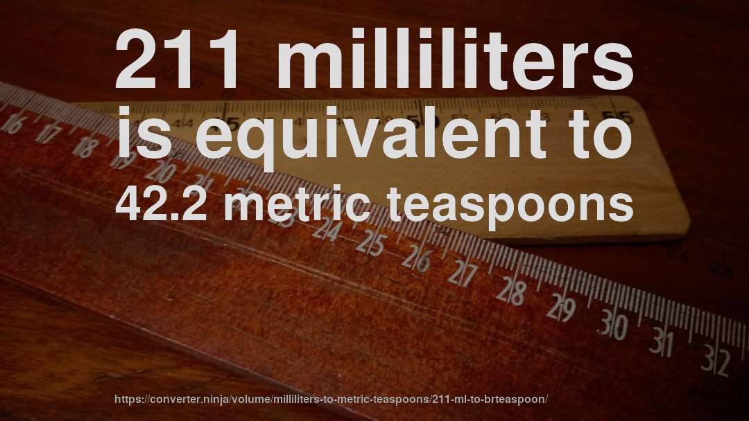 211 milliliters is equivalent to 42.2 metric teaspoons
