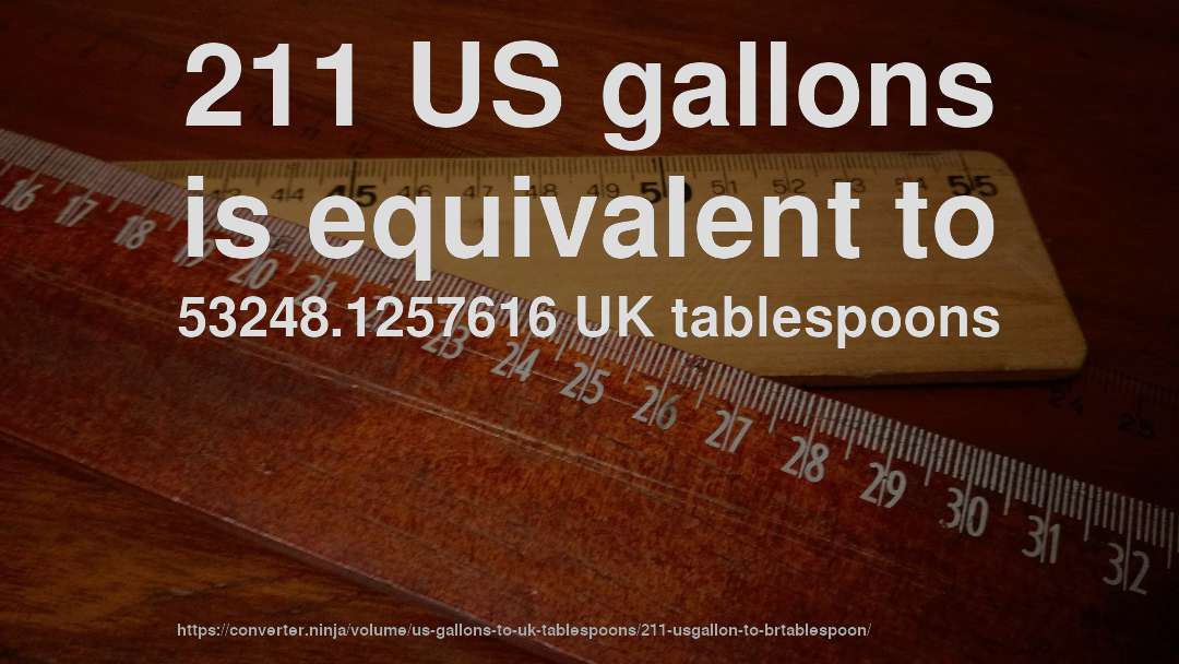 211 US gallons is equivalent to 53248.1257616 UK tablespoons
