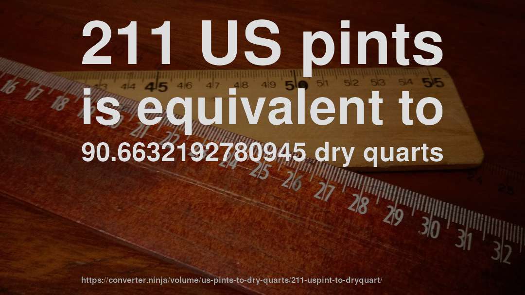 211 US pints is equivalent to 90.6632192780945 dry quarts