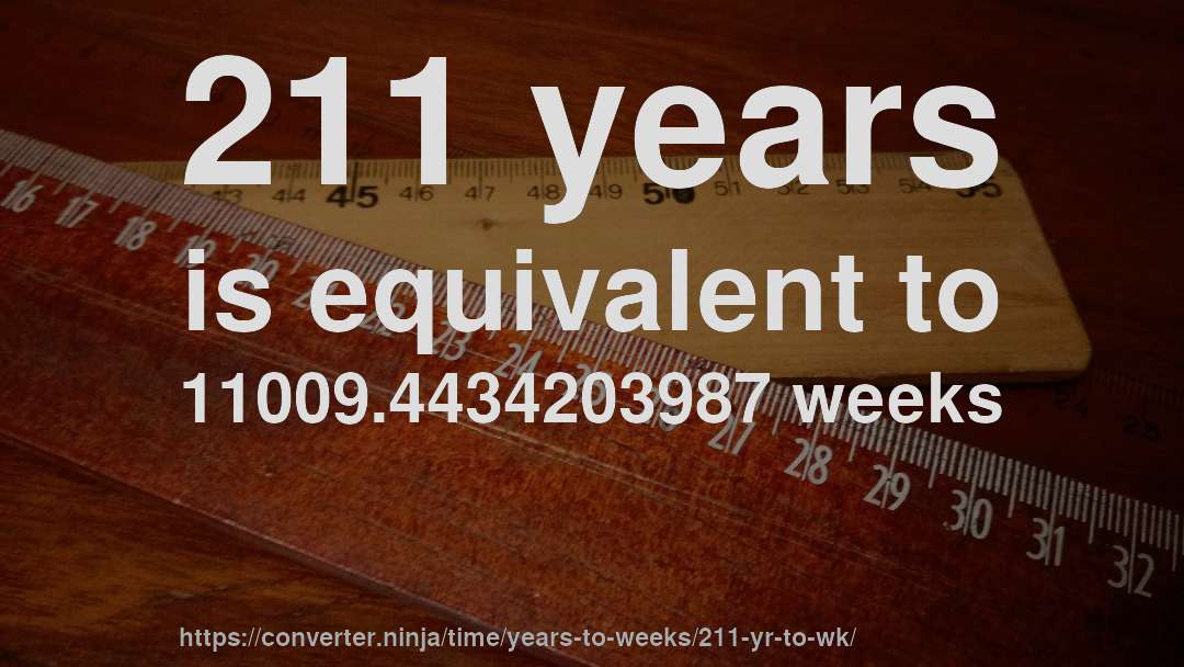 211 years is equivalent to 11009.4434203987 weeks