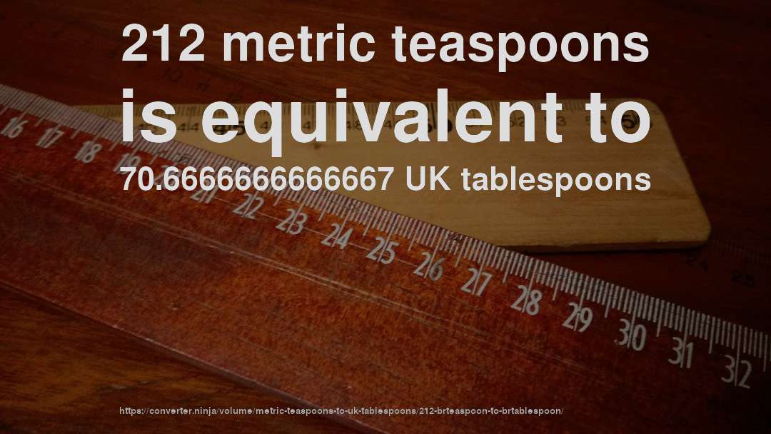 212 metric teaspoons is equivalent to 70.6666666666667 UK tablespoons