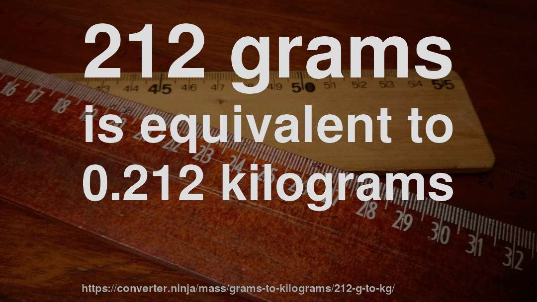 212 grams is equivalent to 0.212 kilograms