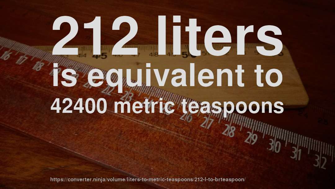212 liters is equivalent to 42400 metric teaspoons