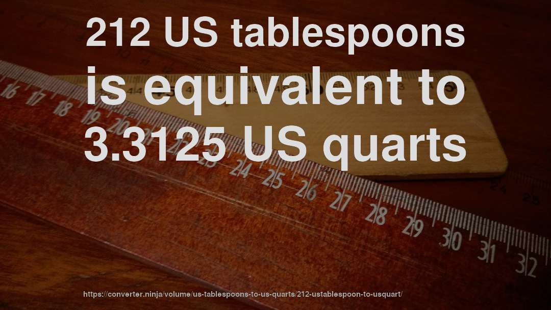 212 US tablespoons is equivalent to 3.3125 US quarts