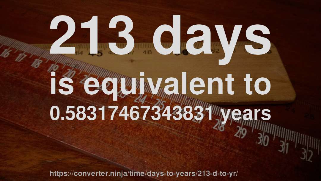 213 days is equivalent to 0.58317467343831 years