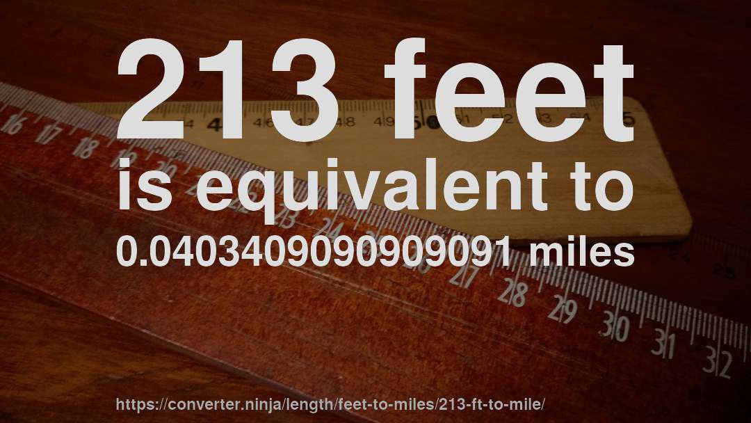 213 feet is equivalent to 0.0403409090909091 miles