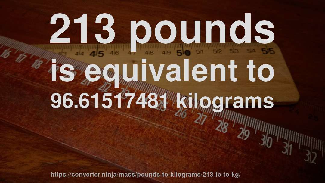 213 pounds is equivalent to 96.61517481 kilograms