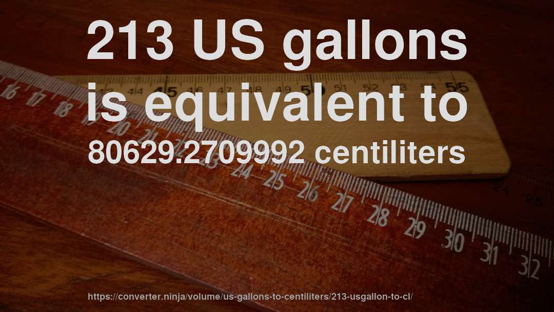 213 US gallons is equivalent to 80629.2709992 centiliters