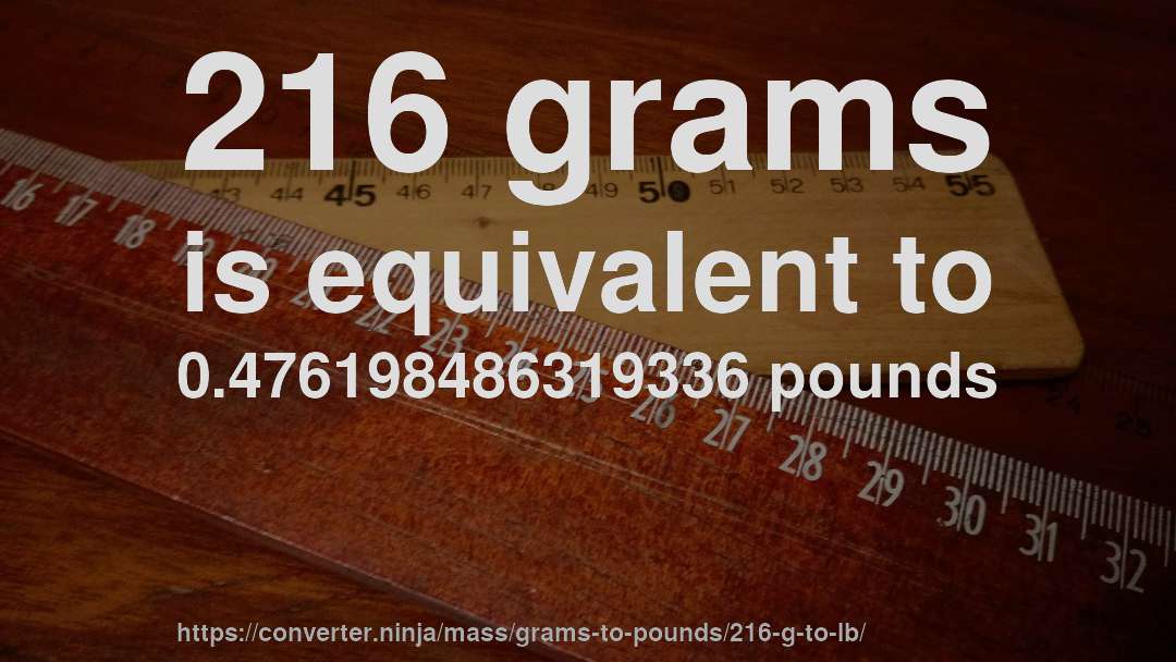 216 grams is equivalent to 0.476198486319336 pounds