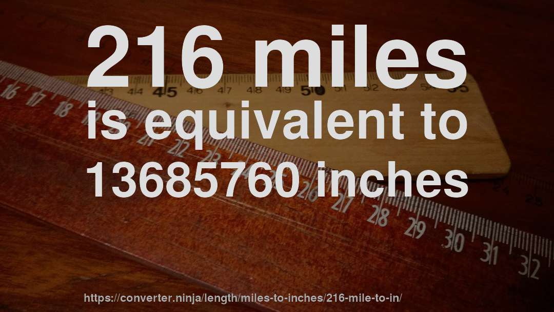 216 miles is equivalent to 13685760 inches