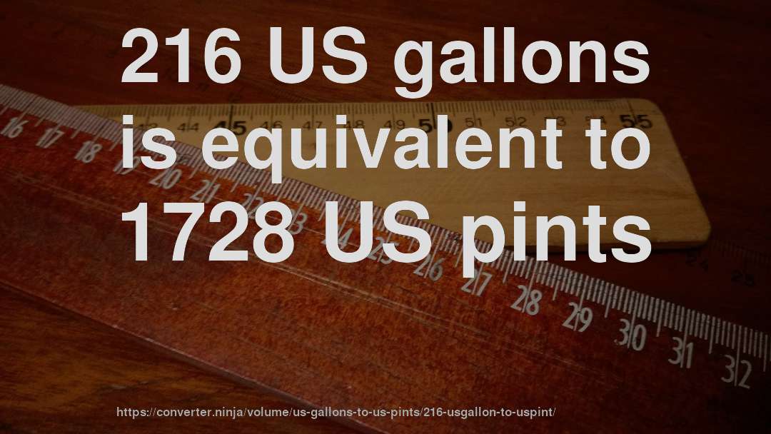 216 US gallons is equivalent to 1728 US pints