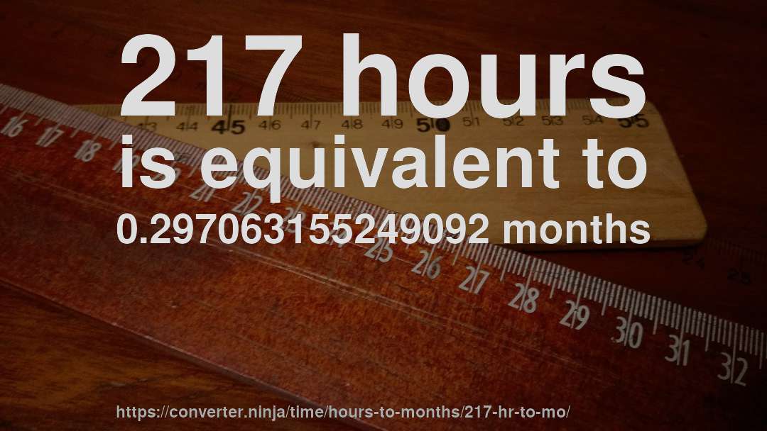 217 hours is equivalent to 0.297063155249092 months