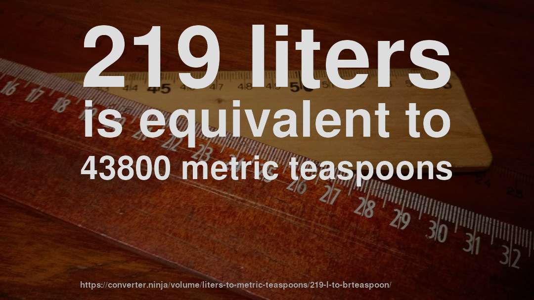 219 liters is equivalent to 43800 metric teaspoons