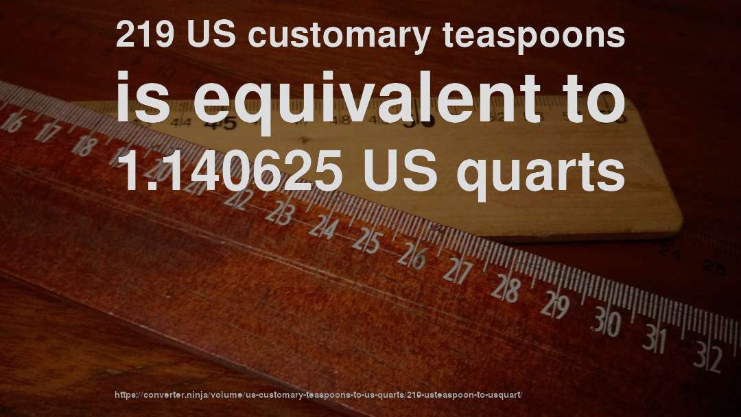 219 US customary teaspoons is equivalent to 1.140625 US quarts