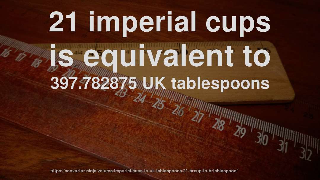 21 imperial cups is equivalent to 397.782875 UK tablespoons