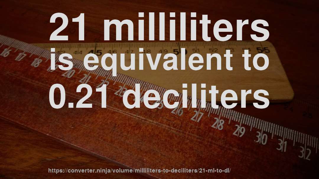 21 milliliters is equivalent to 0.21 deciliters