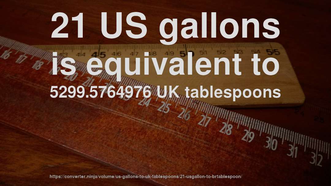 21 US gallons is equivalent to 5299.5764976 UK tablespoons